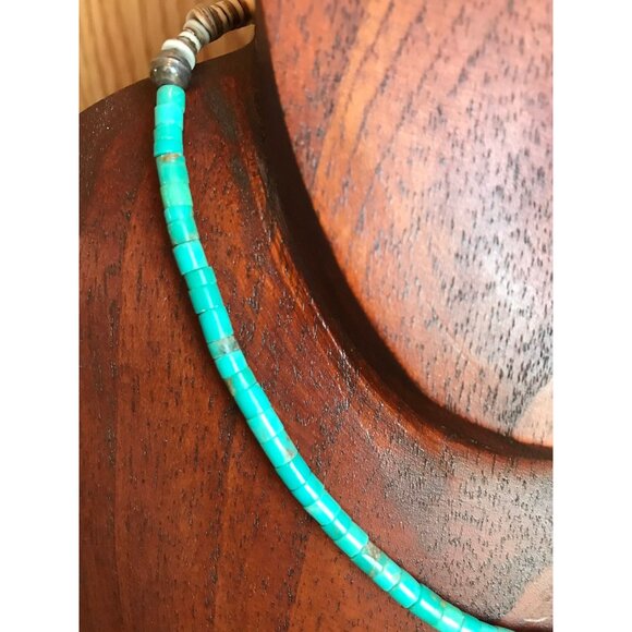 Vtg Heishi Necklace Graduated Turquoise Beads Shell Beads Santo Domingo Native - Picture 2 of 9